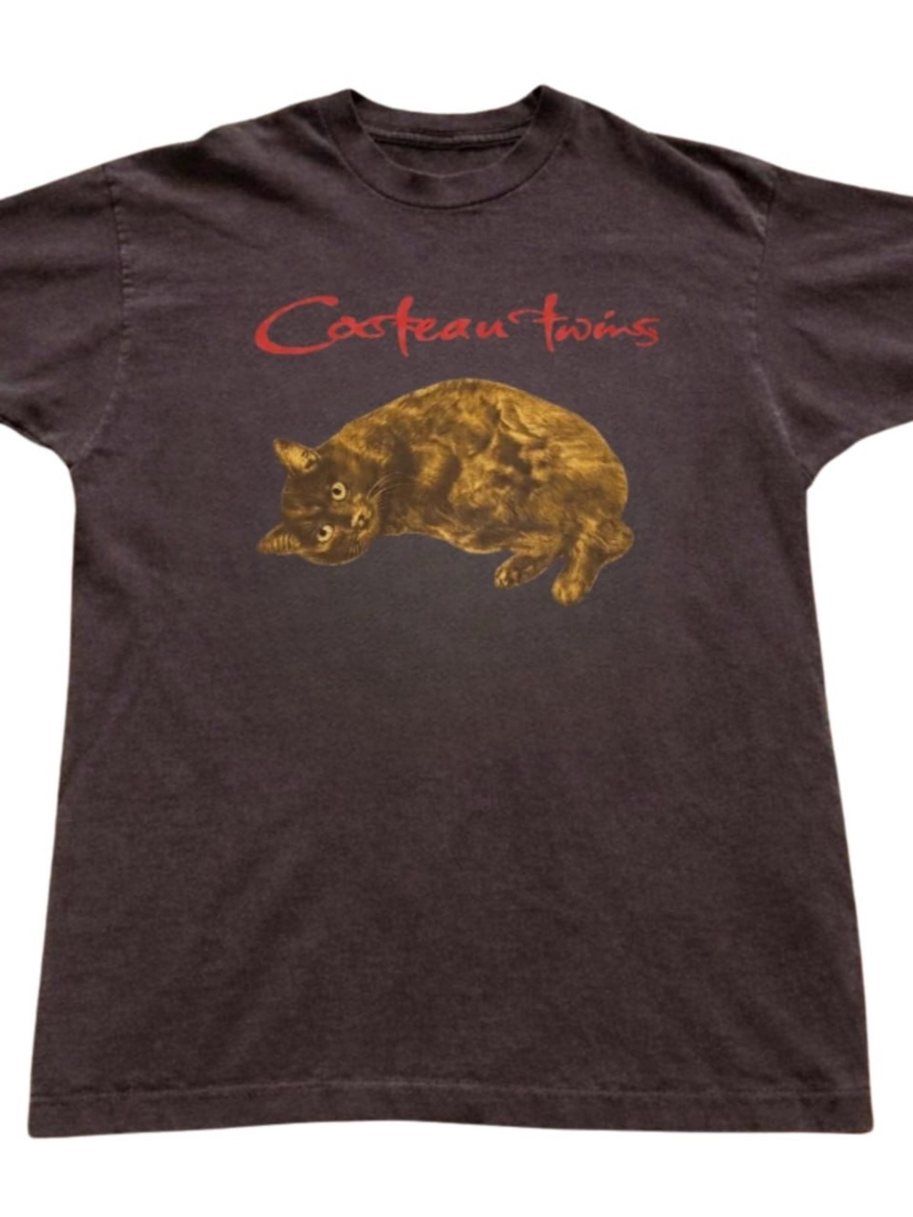 Cocteau Twins Black Tee with Red Logo & Gold Cat Graphic